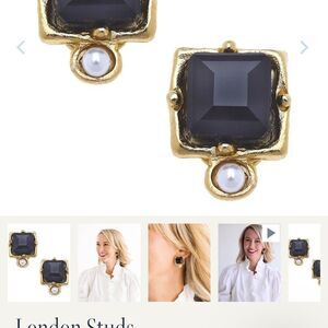 Susan SHAW Gold and Black Stud Earrings with Pearl Accent